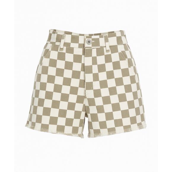 Paper Moon Checkered High Rise Shorts Medium Tan White Retro Summer - Picture 1 of 9